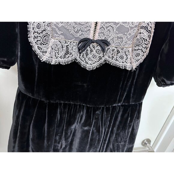 Saloni Cherie Bows Lace Velvet Mini Dress Black Pink Beaded Crystal US 6 - Picture 9 of 16